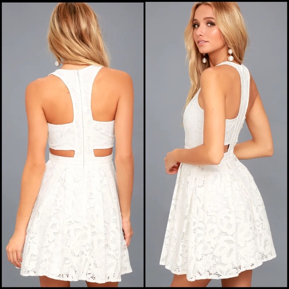 Lulu’s White Lace Flare Cut-Out Back Dress - Picture 2 of 12